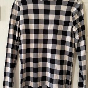 LOFT Checkered Black and Cream Long Sleeve Top